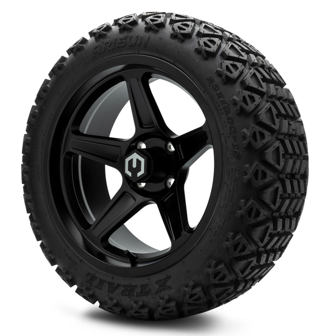 MODZ® 15-Inch Drift Matte Black Wheels & 23-Inch Arisun X-Trail All-Terrain Tires Combo