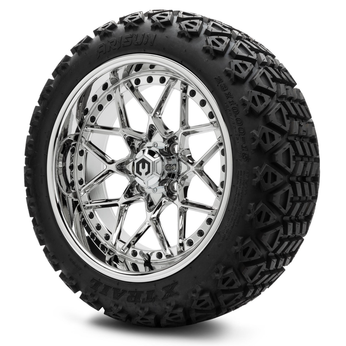 MODZ® 15-Inch Formula Chrome Wheels & 23-Inch Arisun X-Trail All-Terrain Tires Combo