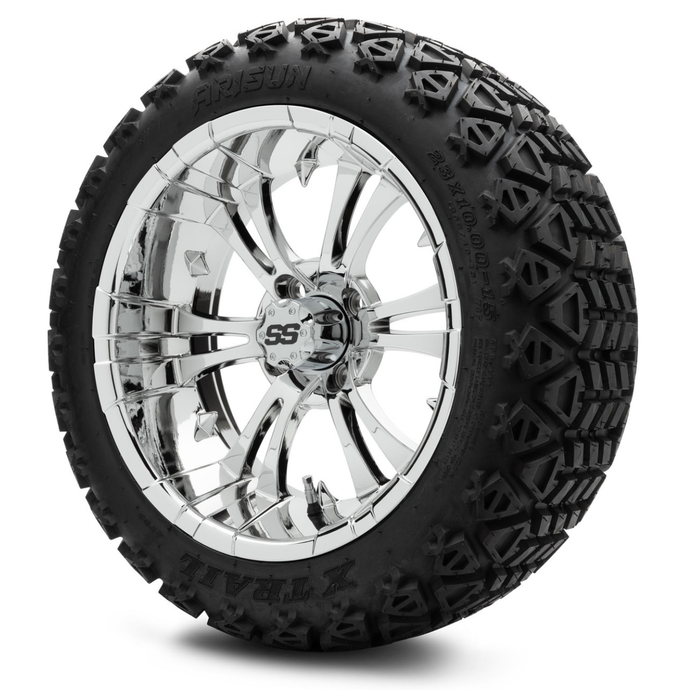 MODZ® 15-Inch Vampire Chrome Wheels & 23-Inch Arisun X-Trail All-Terrain Tires Combo