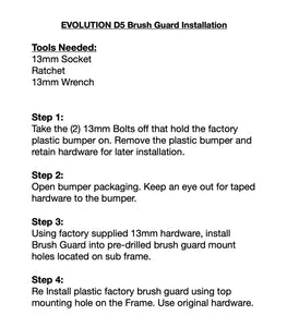 Evolution EV D5 Brush Guard - Ranger & Maverick Models