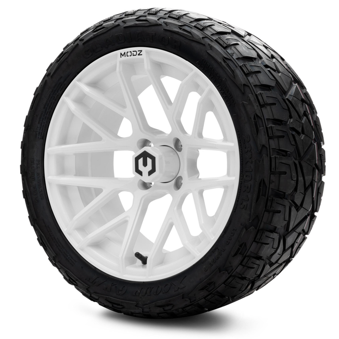 MODZ® 15-Inch Matrix Glossy White Wheels & 23-Inch XComp Gladiator Steel Belted Radial Tires Combo