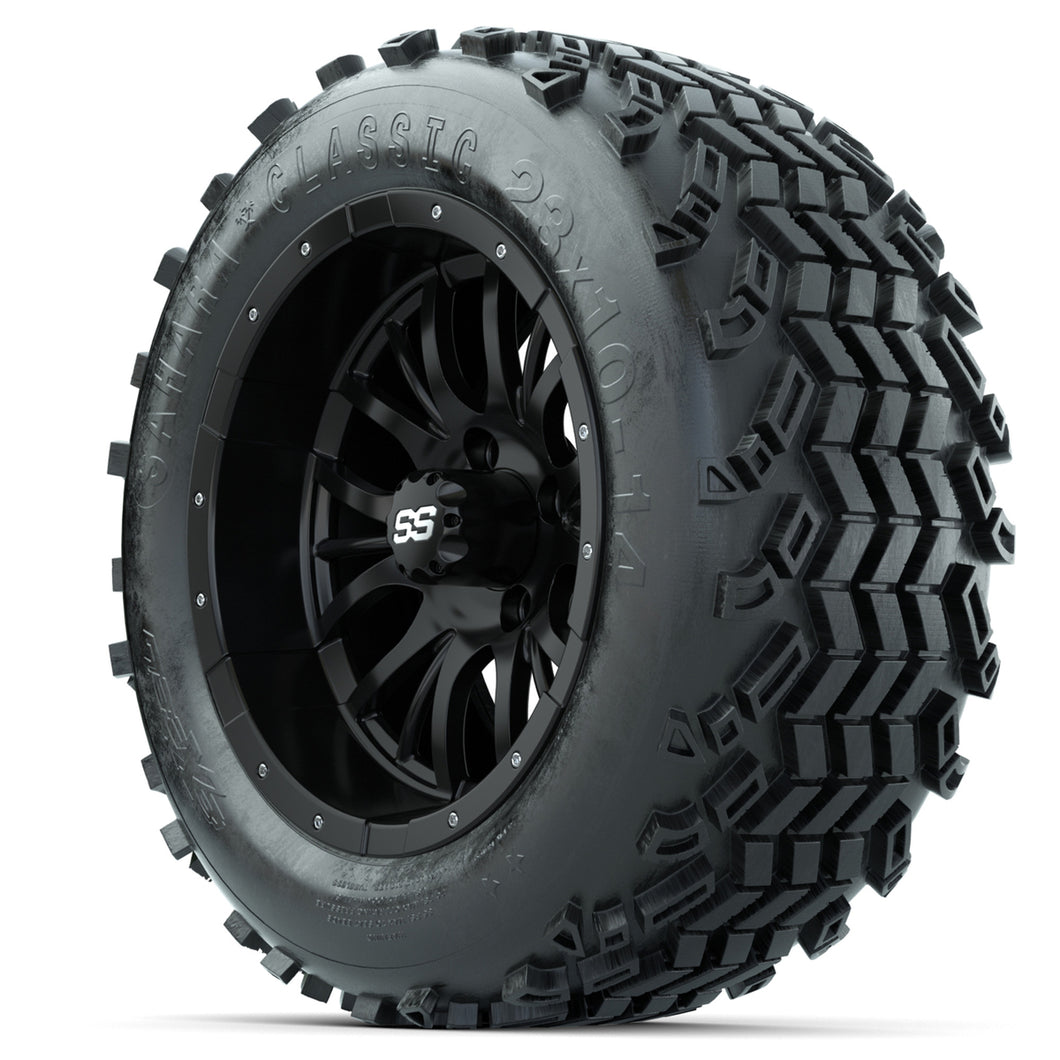 14-inch GTW Matte Black Diesel Wheels with 23x10-14 Sahara Classic All-Terrain Tires (Set of 4)